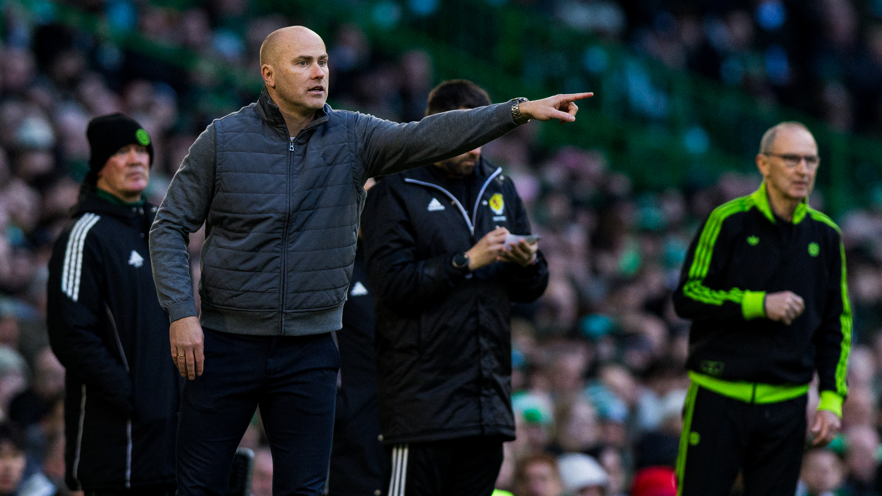 Jens Bethel Askou reacts to defeat at Celtic Park